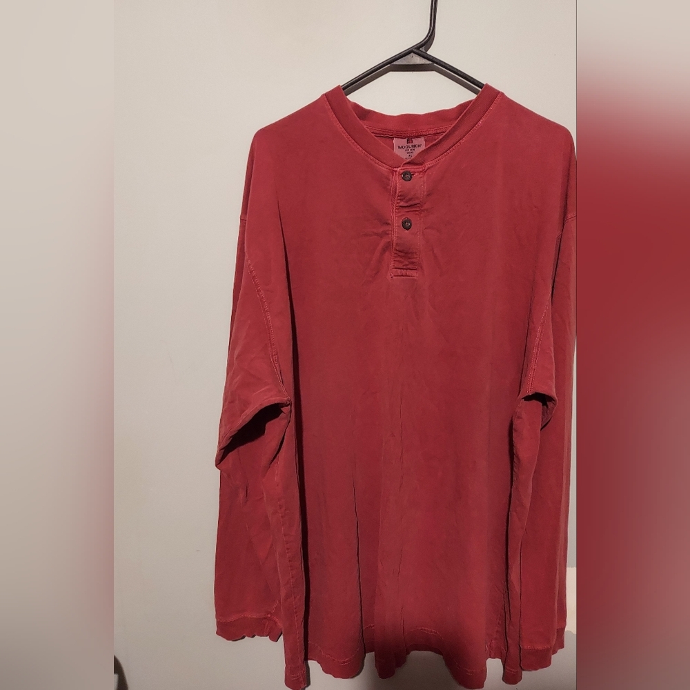 Vintage Woolrich Henley Shirt Mens XL Red Long Sleeve Outdoor Crewneck Dexter